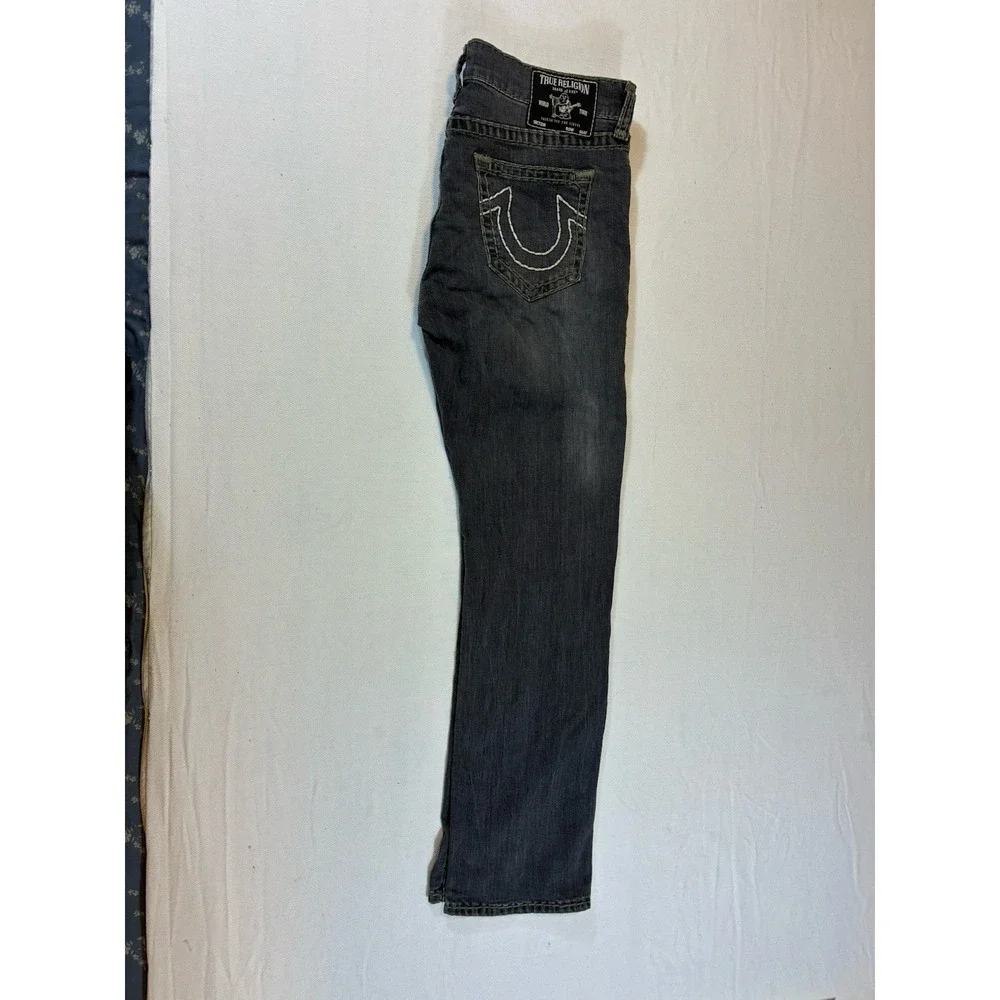 True Religion Ricky Relaxed Straight Jeans Men's‎ 38 Gray Big T Stitch Denim